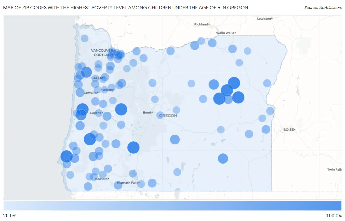 Zip Codes with the Highest Poverty Level Among Children Under the Age of 5 in Oregon Map