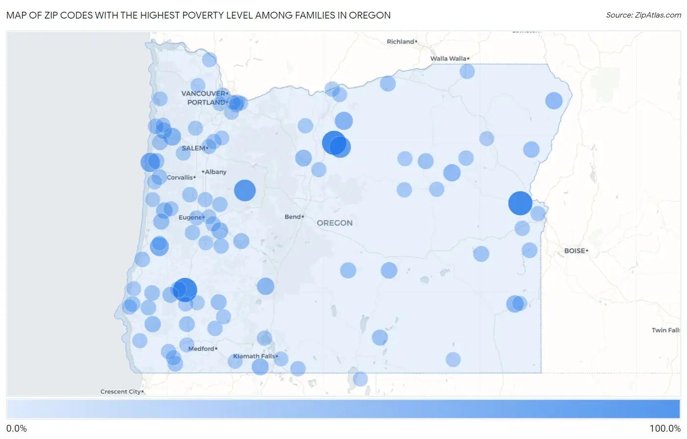 Zip Codes with the Highest Poverty Level Among Families in Oregon Map