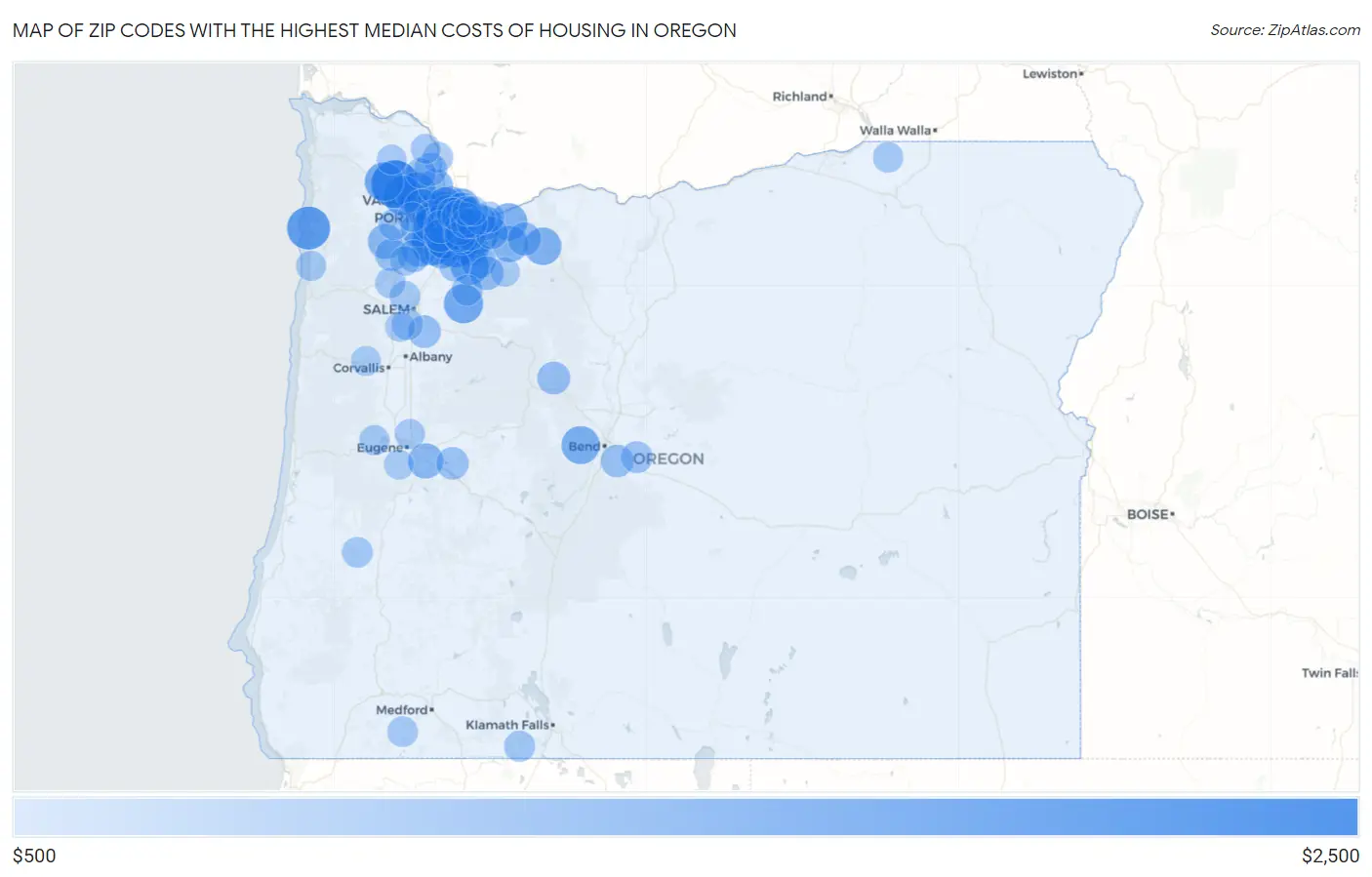 Zip Codes with the Highest Median Costs of Housing in Oregon Map