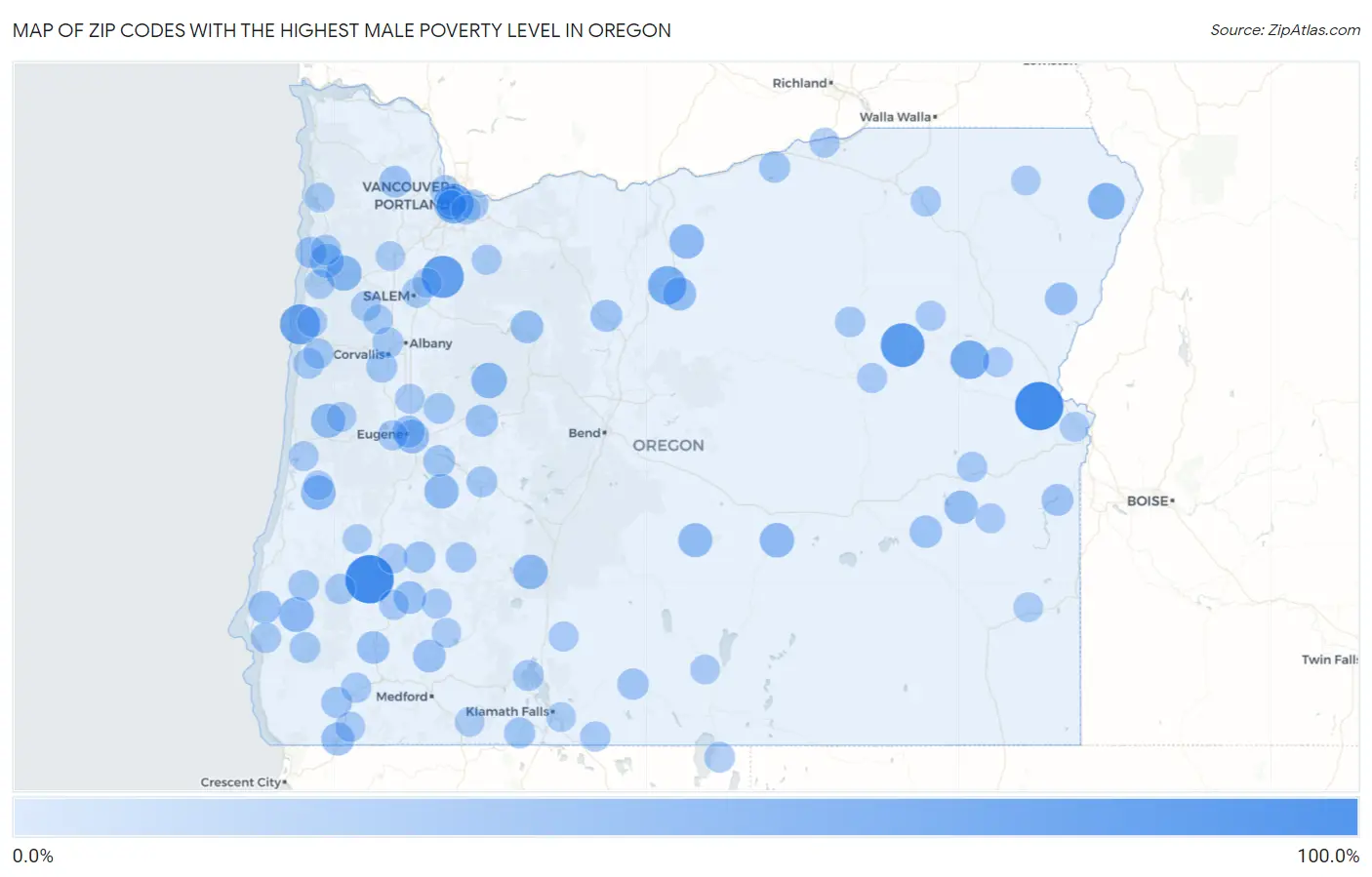 Zip Codes with the Highest Male Poverty Level in Oregon Map
