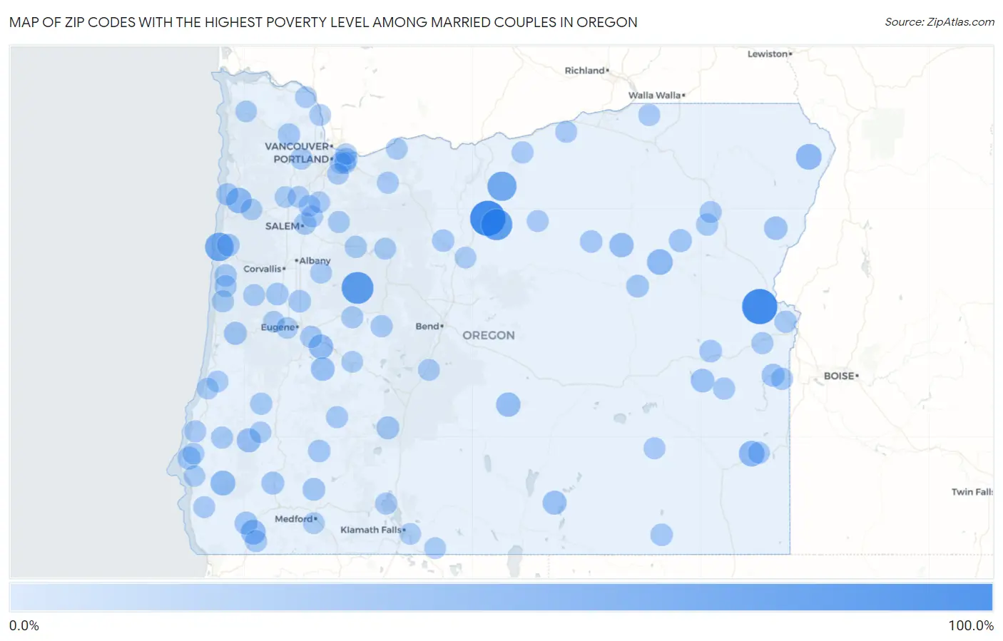 Zip Codes with the Highest Poverty Level Among Married Couples in Oregon Map
