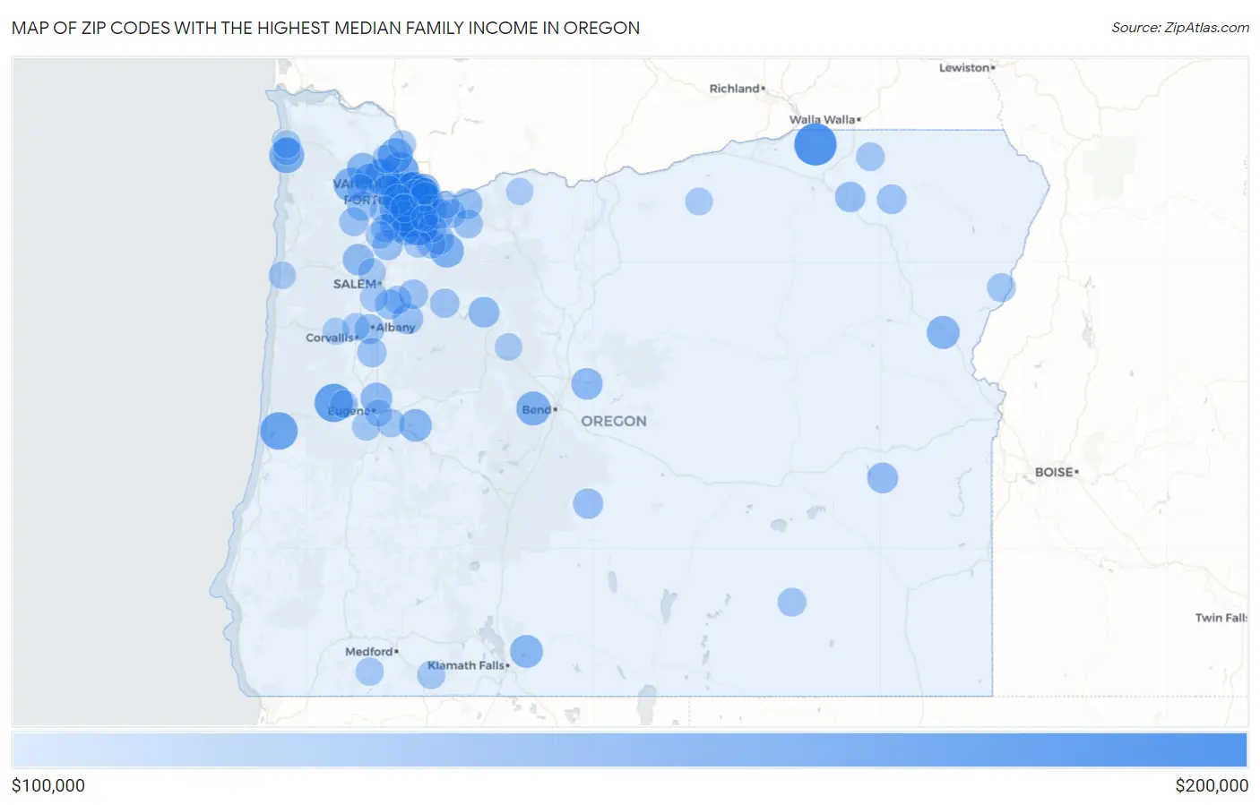 Zip Codes with the Highest Median Family Income in Oregon Map