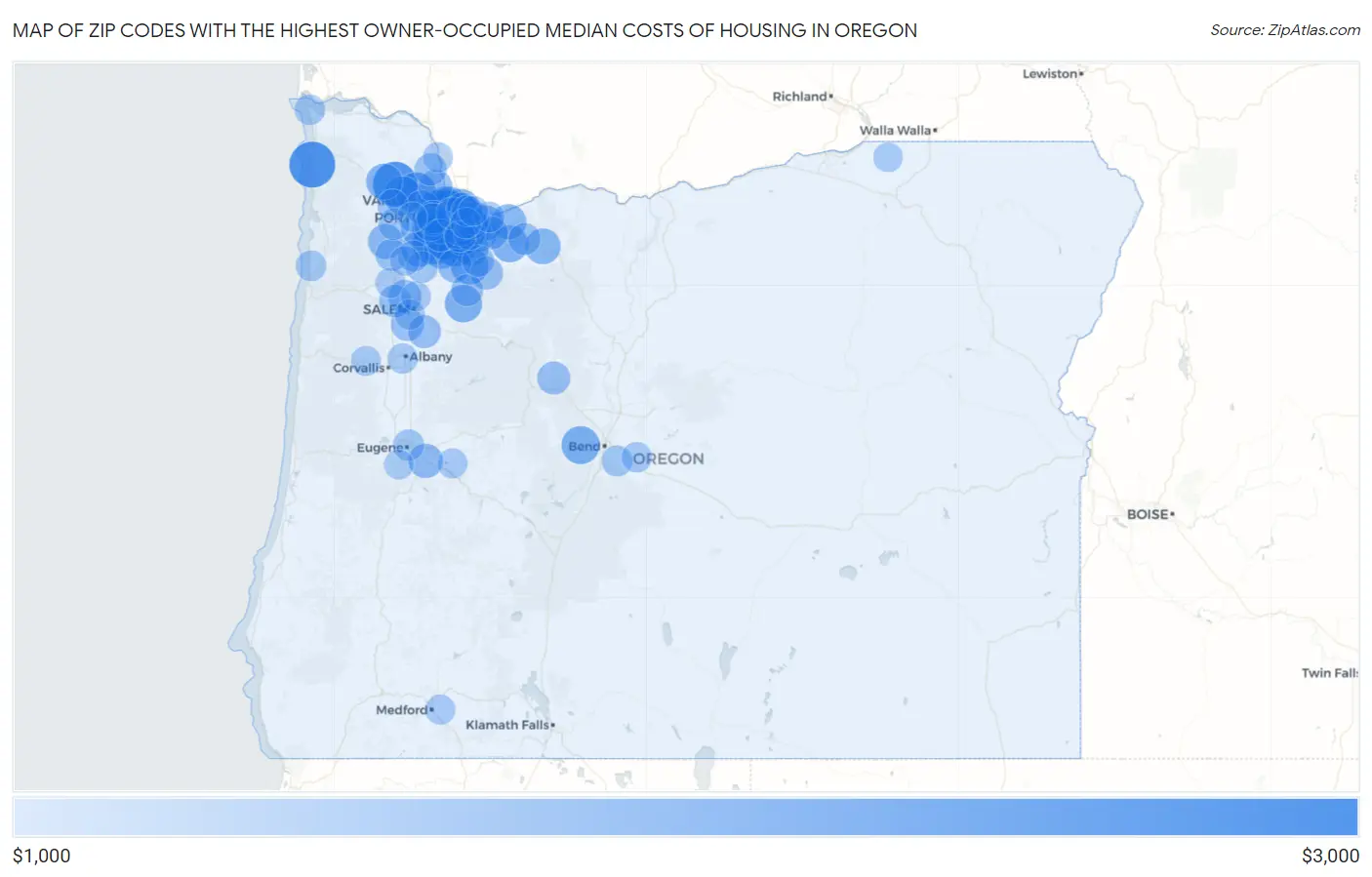 Zip Codes with the Highest Owner-Occupied Median Costs of Housing in Oregon Map