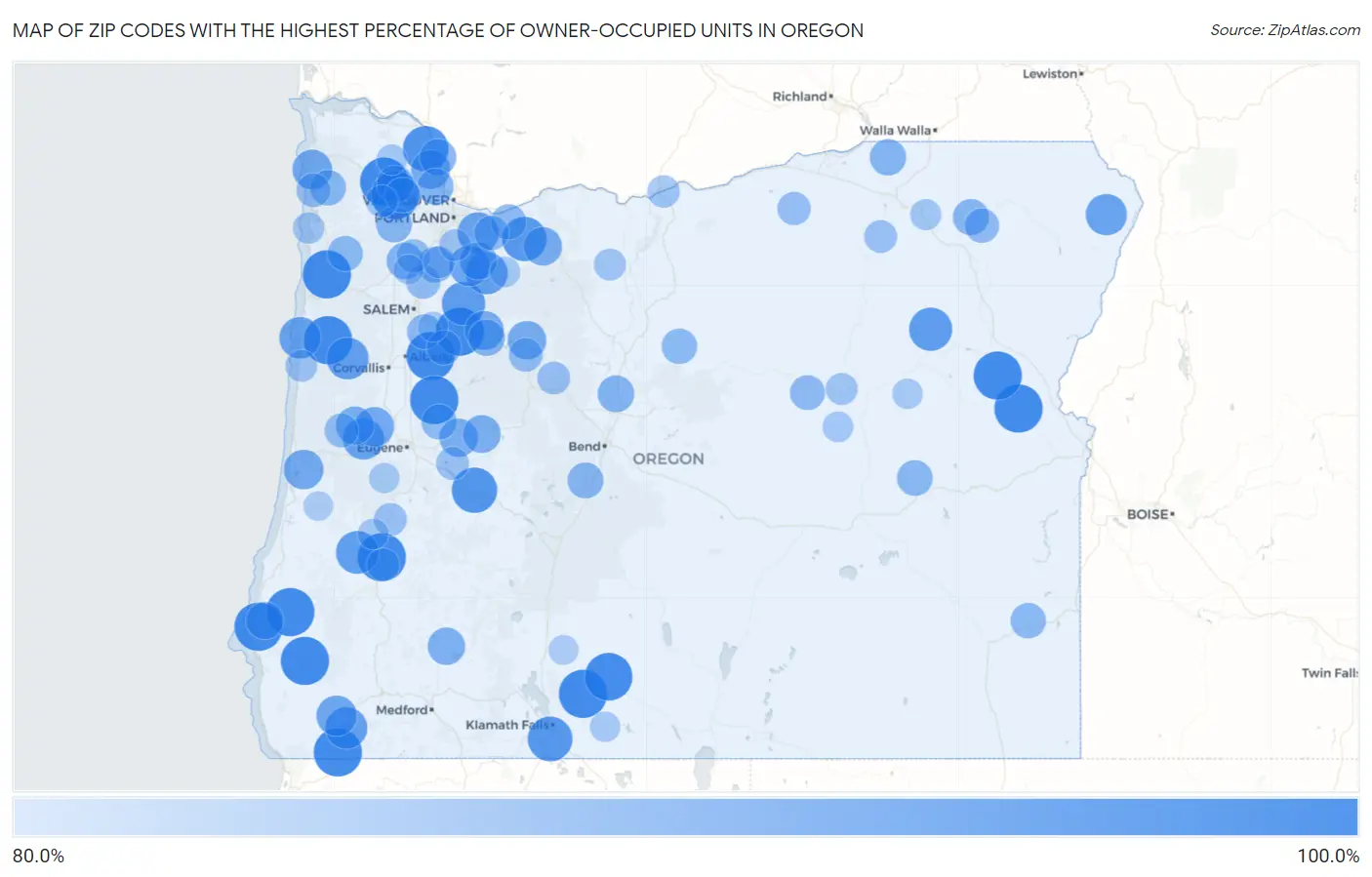 Zip Codes with the Highest Percentage of Owner-Occupied Units in Oregon Map