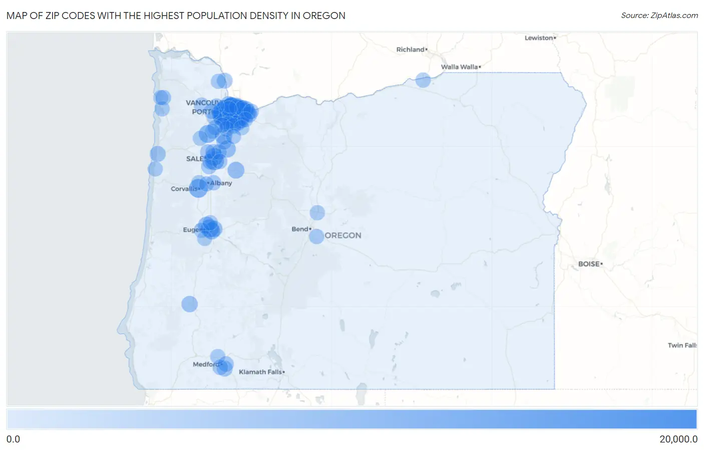 Zip Codes with the Highest Population Density in Oregon Map
