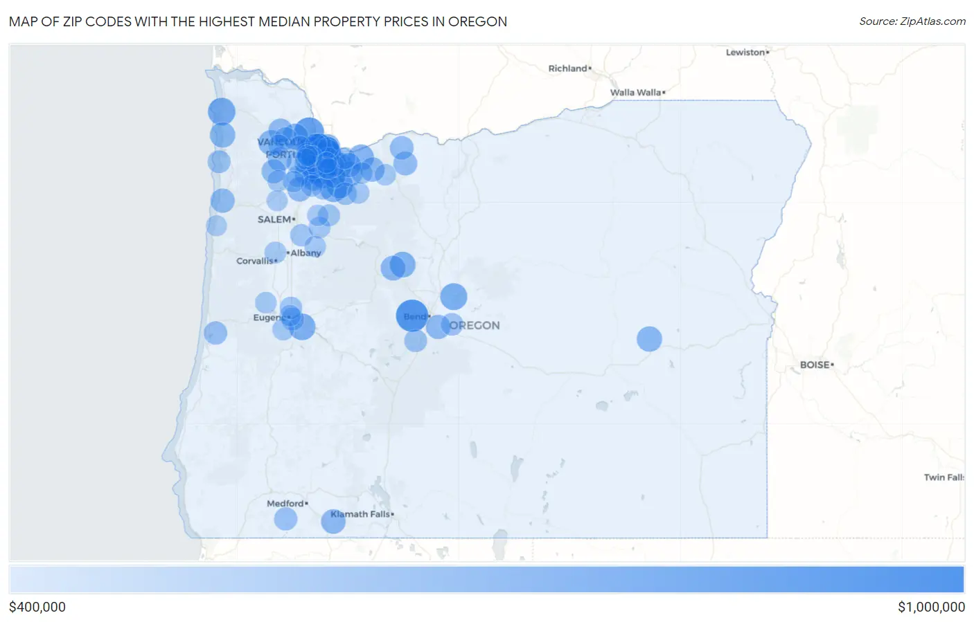Zip Codes with the Highest Median Property Prices in Oregon Map
