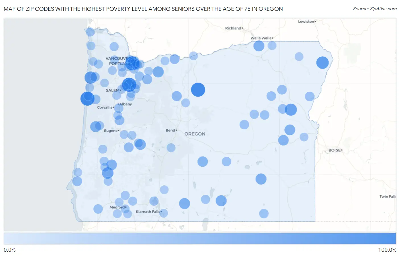 Zip Codes with the Highest Poverty Level Among Seniors Over the Age of 75 in Oregon Map