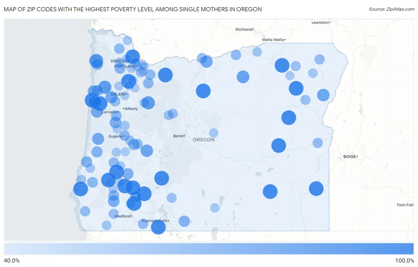 Zip Codes with the Highest Poverty Level Among Single Mothers in Oregon Map