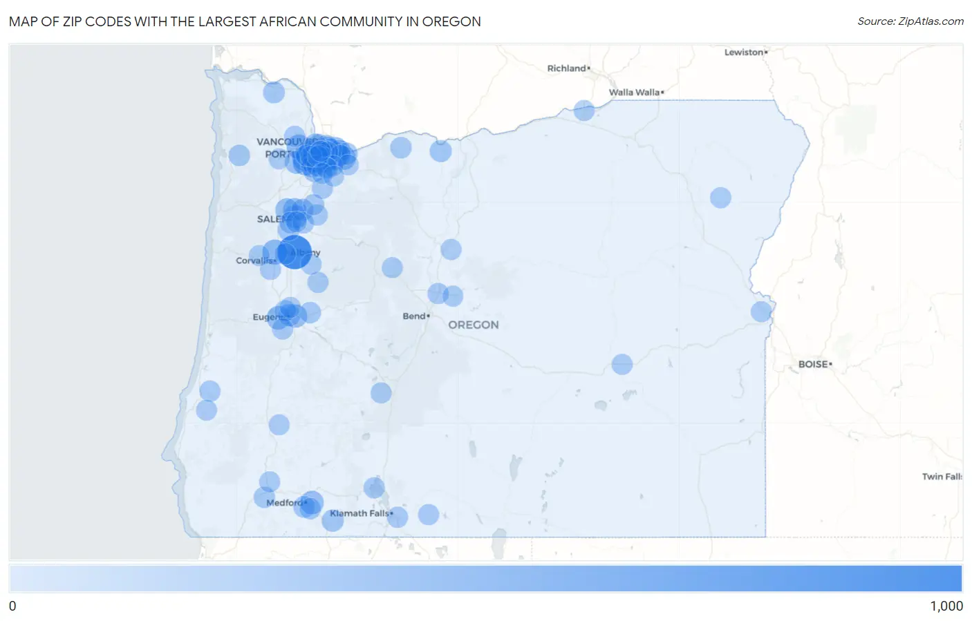 Zip Codes with the Largest African Community in Oregon Map