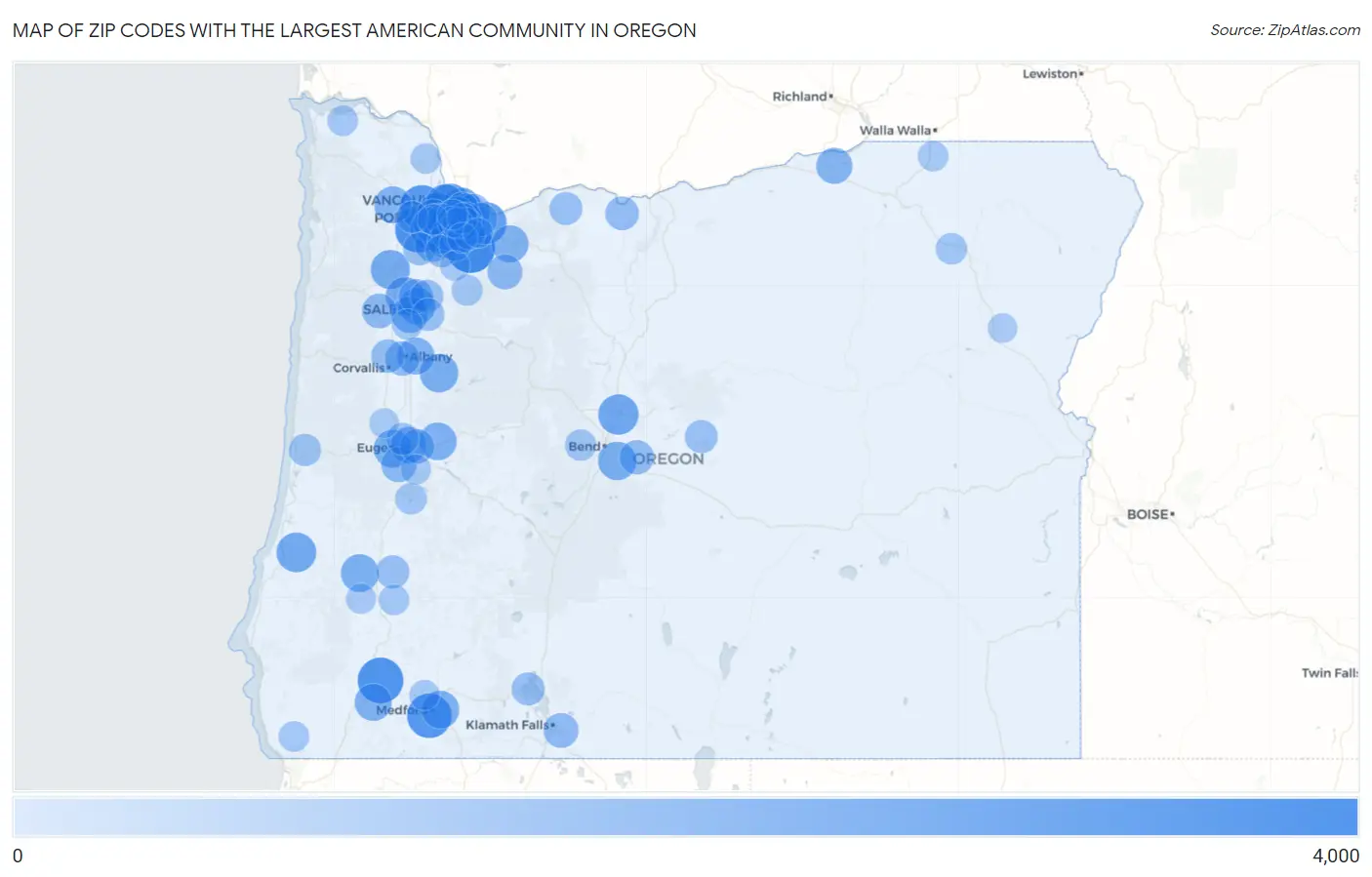 Zip Codes with the Largest American Community in Oregon Map