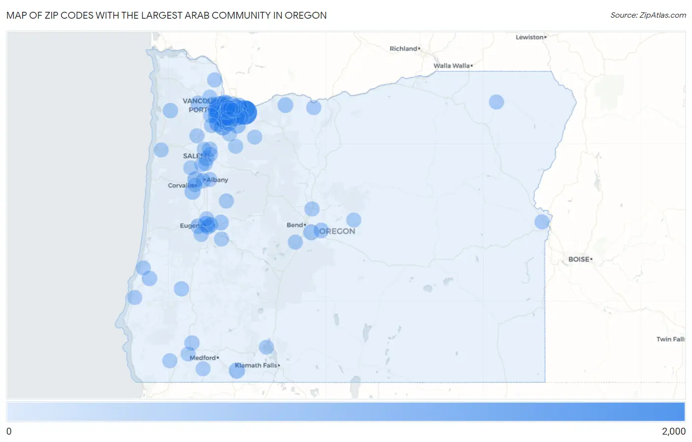 Zip Codes with the Largest Arab Community in Oregon Map