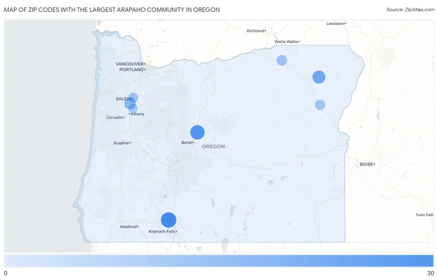 Zip Codes with the Largest Arapaho Community in Oregon Map