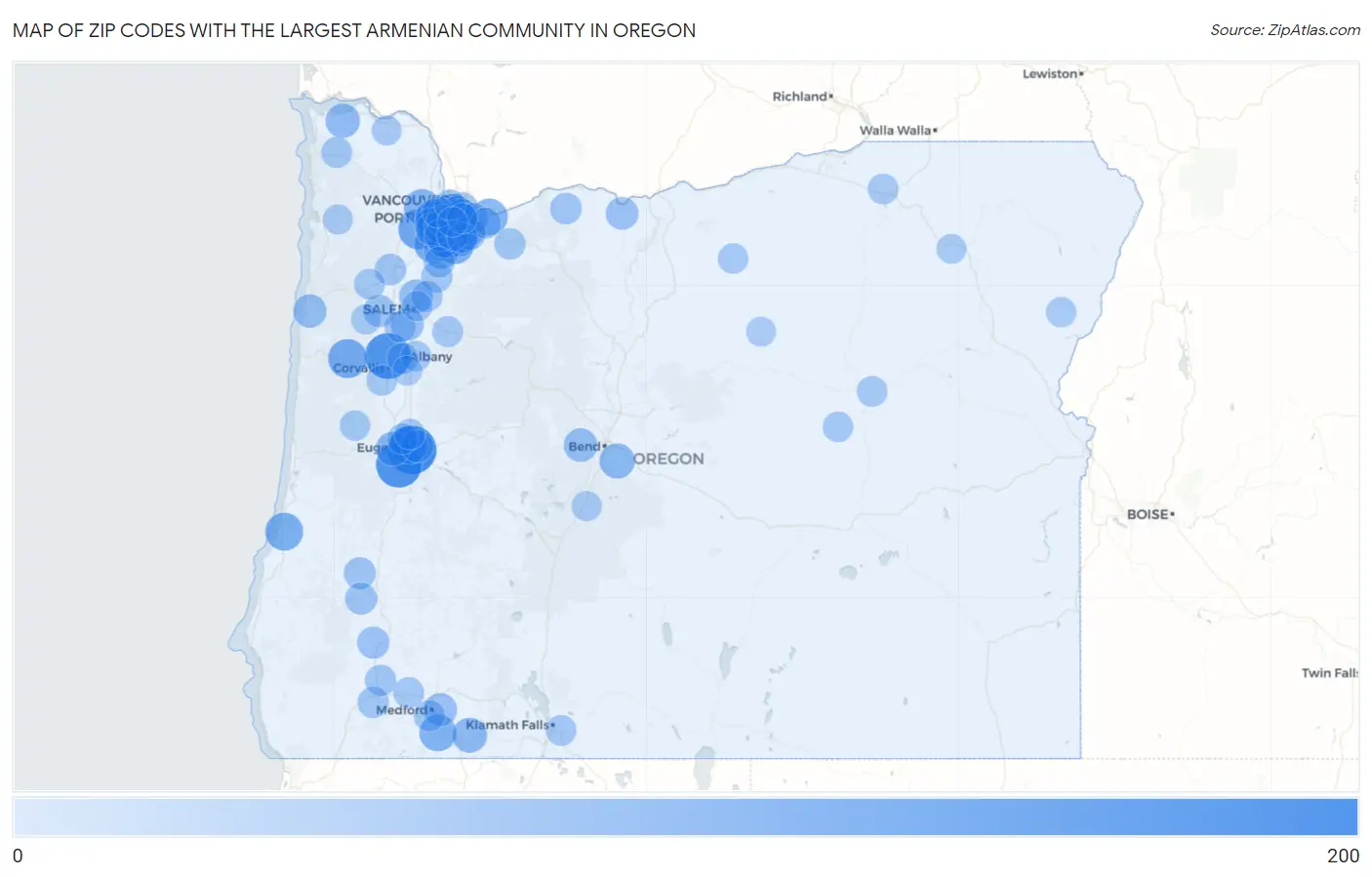 Zip Codes with the Largest Armenian Community in Oregon Map