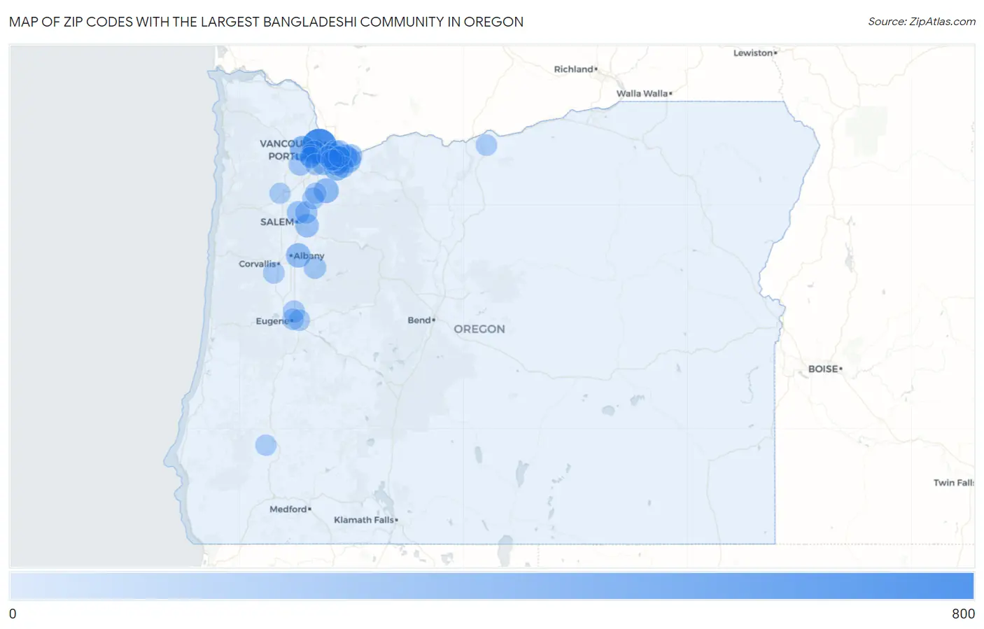 Zip Codes with the Largest Bangladeshi Community in Oregon Map