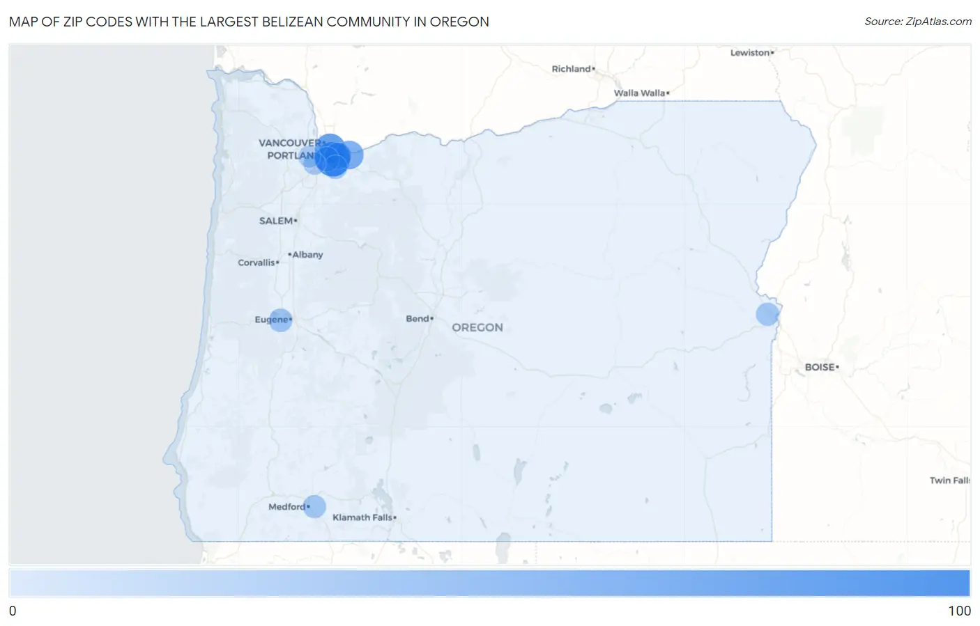 Zip Codes with the Largest Belizean Community in Oregon Map