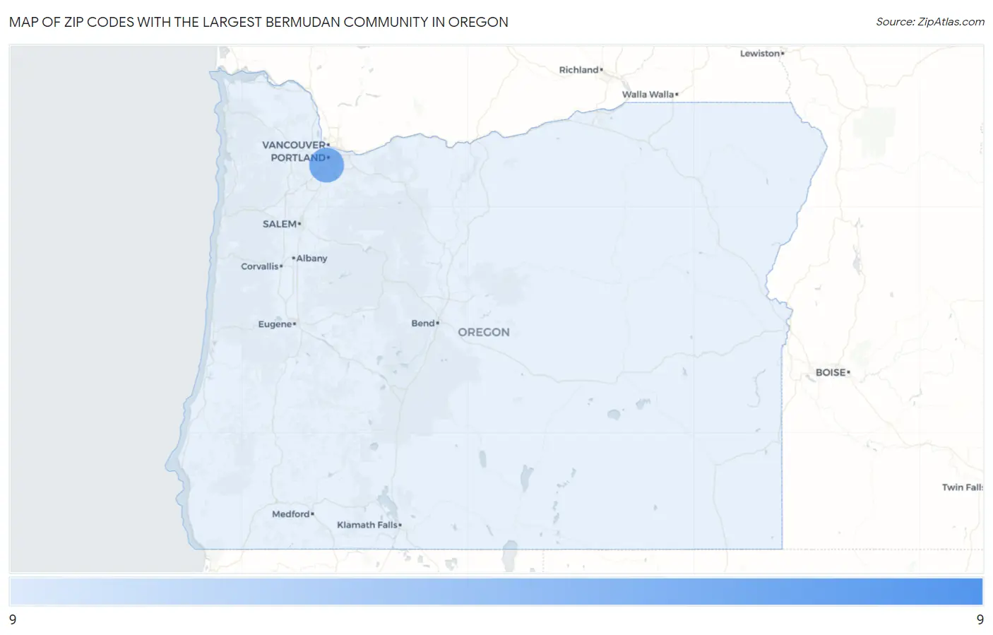 Zip Codes with the Largest Bermudan Community in Oregon Map