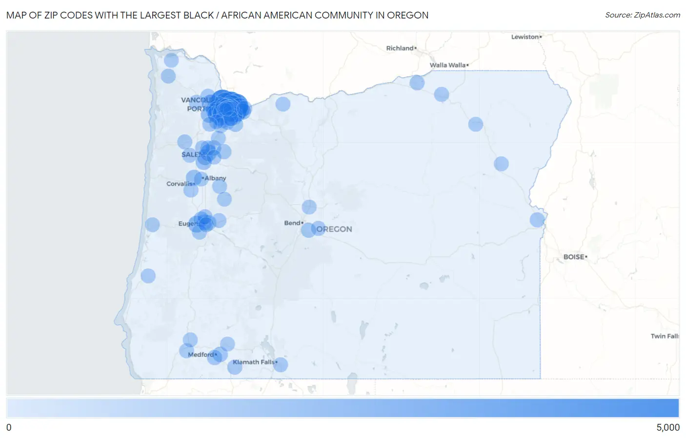 Zip Codes with the Largest Black / African American Community in Oregon Map