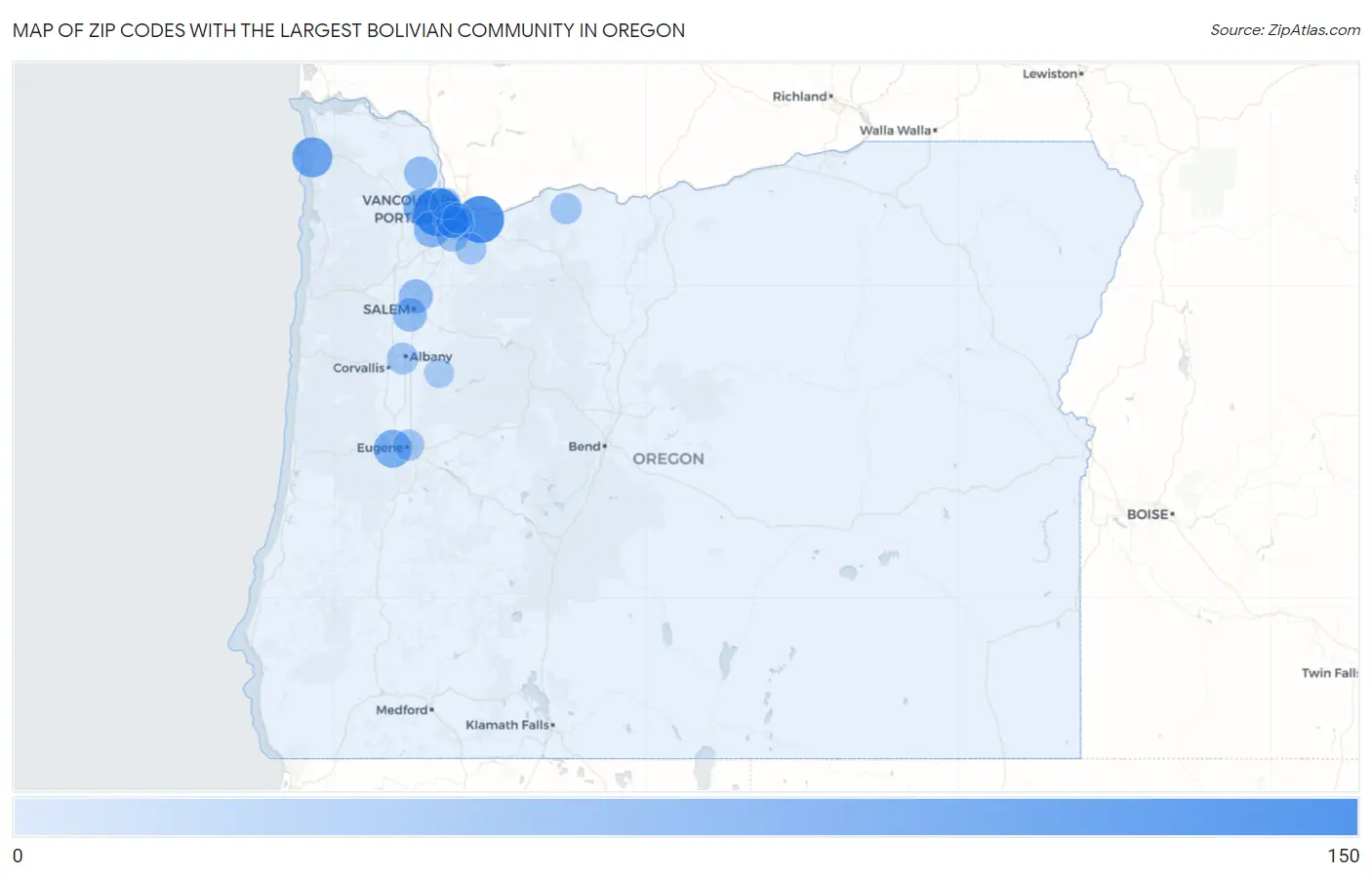 Zip Codes with the Largest Bolivian Community in Oregon Map