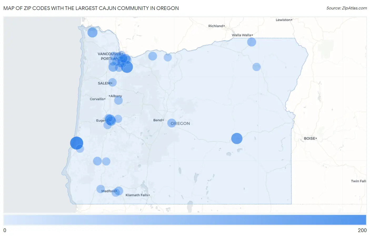 Zip Codes with the Largest Cajun Community in Oregon Map