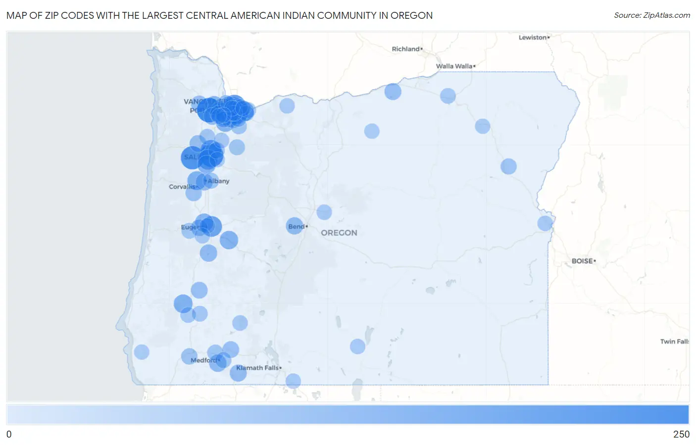Zip Codes with the Largest Central American Indian Community in Oregon Map