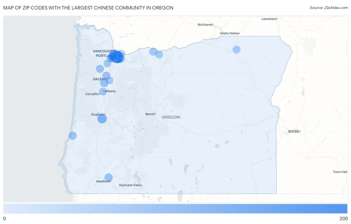 Zip Codes with the Largest Chinese Community in Oregon Map