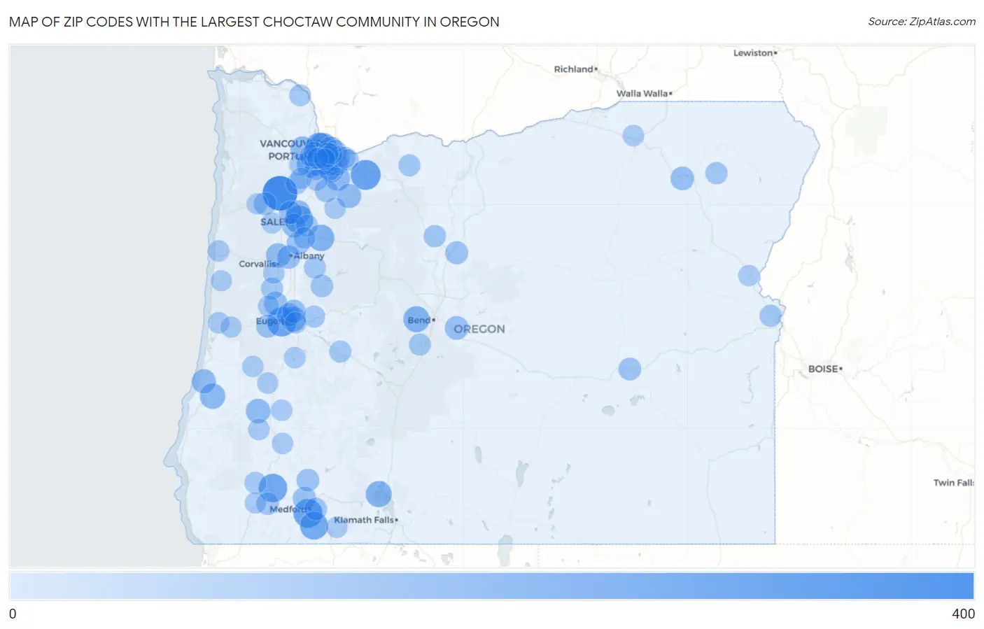 Zip Codes with the Largest Choctaw Community in Oregon Map