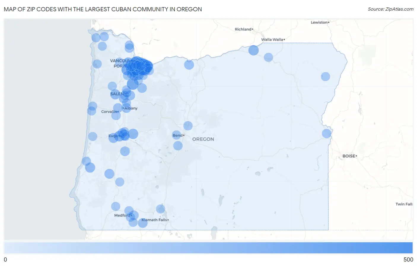 Zip Codes with the Largest Cuban Community in Oregon Map