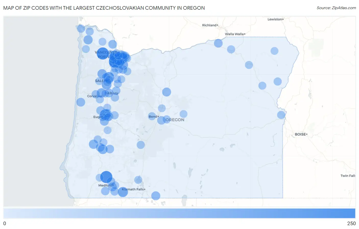 Zip Codes with the Largest Czechoslovakian Community in Oregon Map