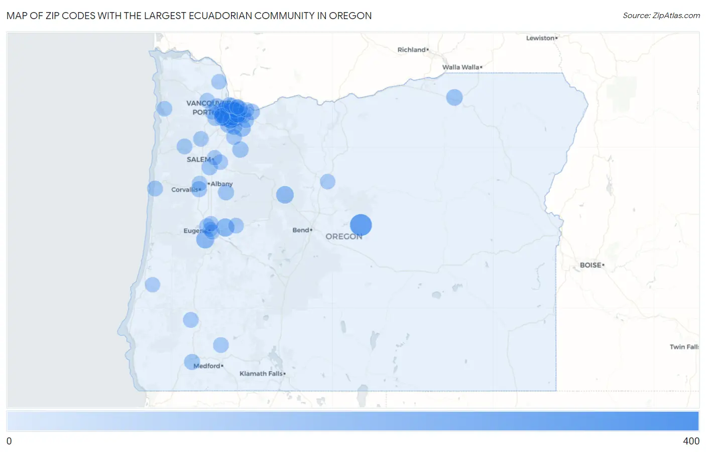 Zip Codes with the Largest Ecuadorian Community in Oregon Map