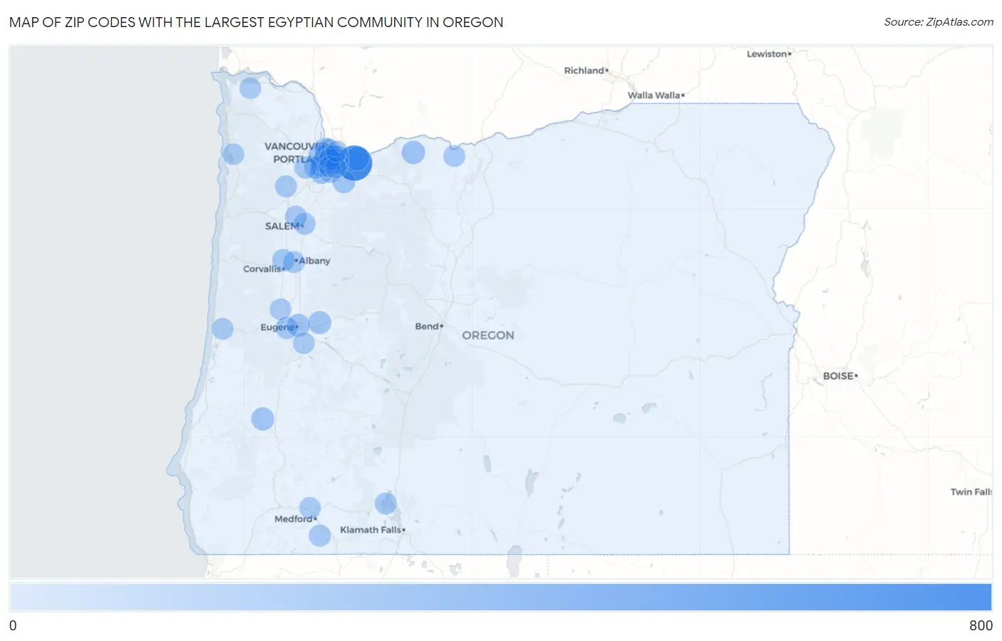 Zip Codes with the Largest Egyptian Community in Oregon Map
