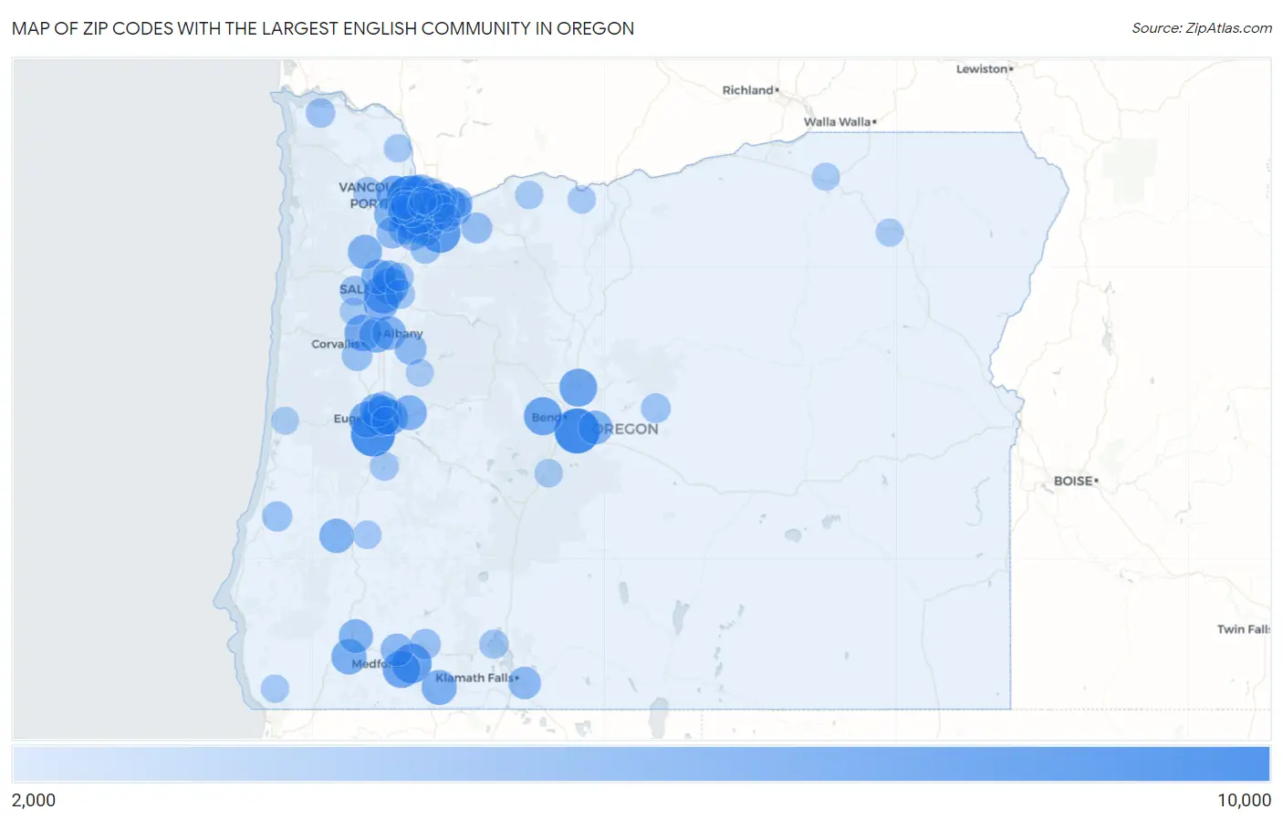 Zip Codes with the Largest English Community in Oregon Map
