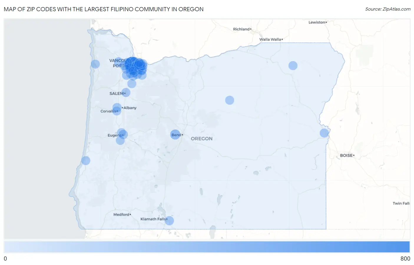 Zip Codes with the Largest Filipino Community in Oregon Map