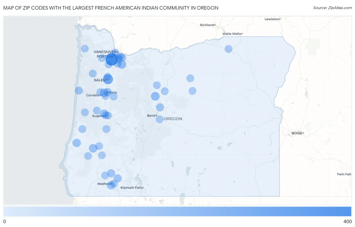 Zip Codes with the Largest French American Indian Community in Oregon Map