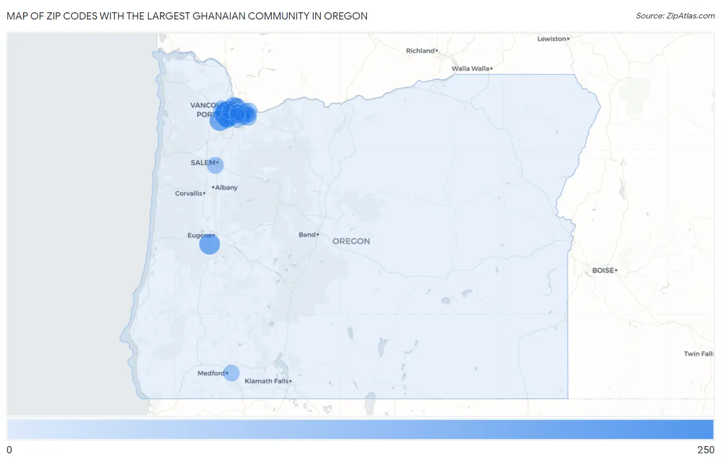 Zip Codes with the Largest Ghanaian Community in Oregon Map