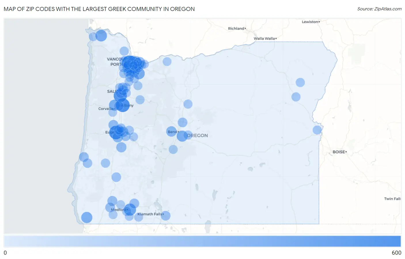 Zip Codes with the Largest Greek Community in Oregon Map