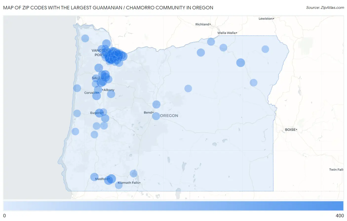 Zip Codes with the Largest Guamanian / Chamorro Community in Oregon Map