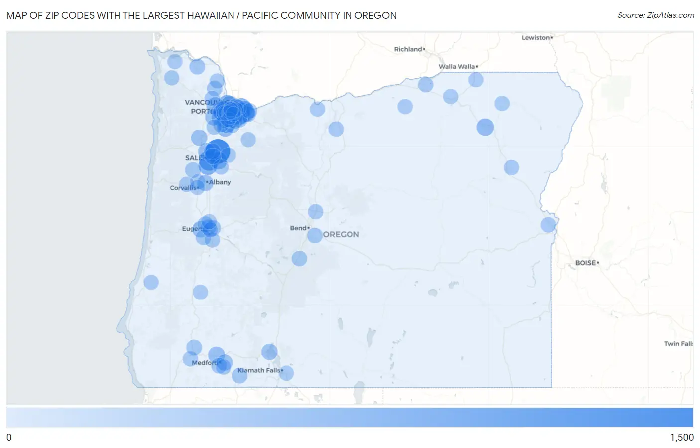 Zip Codes with the Largest Hawaiian / Pacific Community in Oregon Map