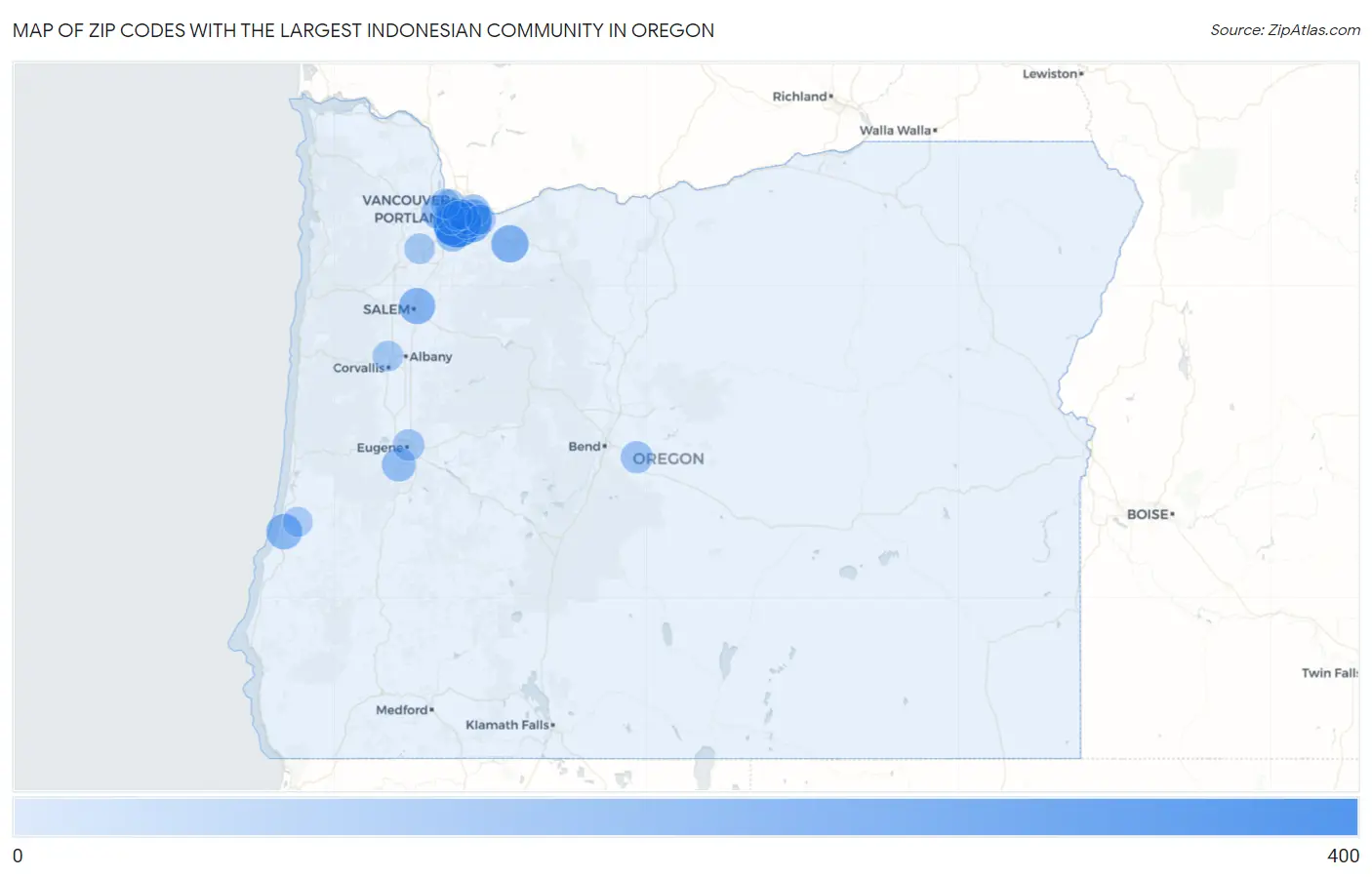 Zip Codes with the Largest Indonesian Community in Oregon Map