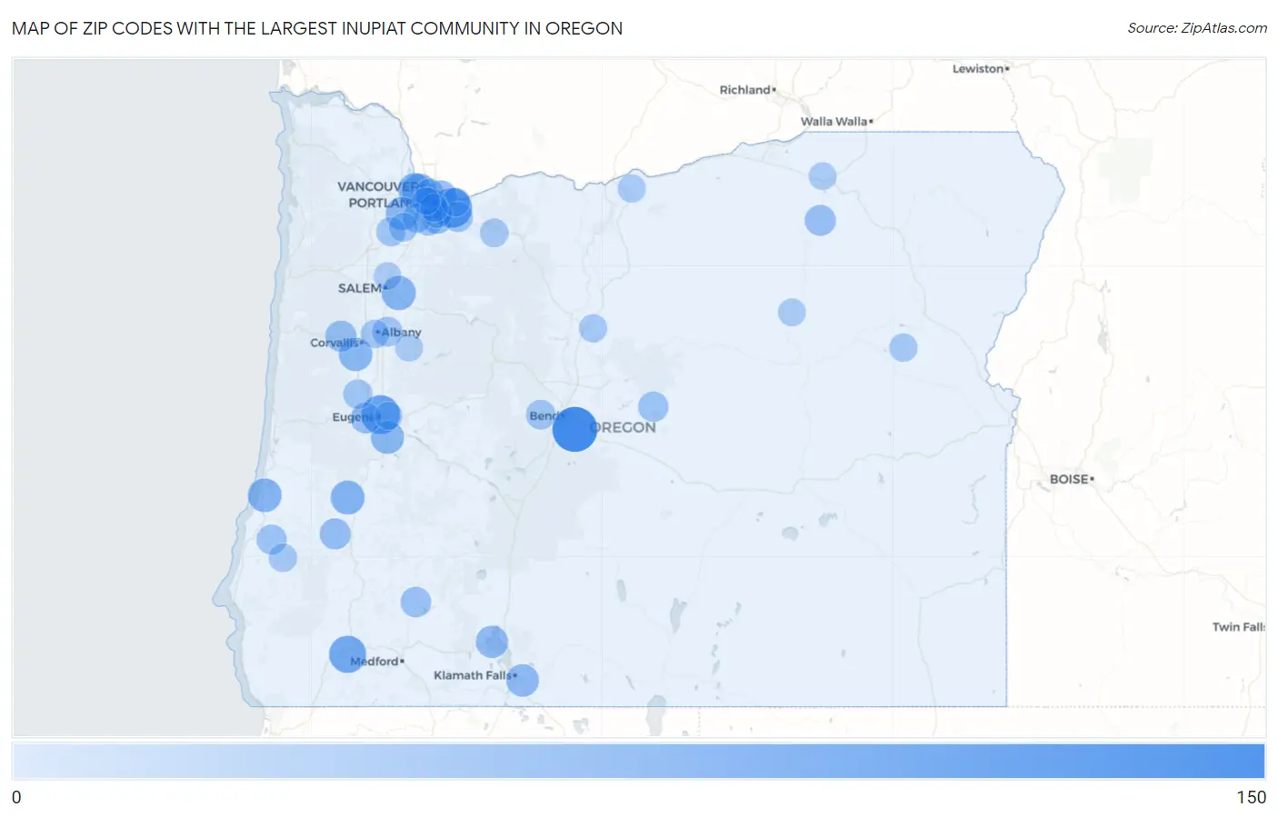 Zip Codes with the Largest Inupiat Community in Oregon Map