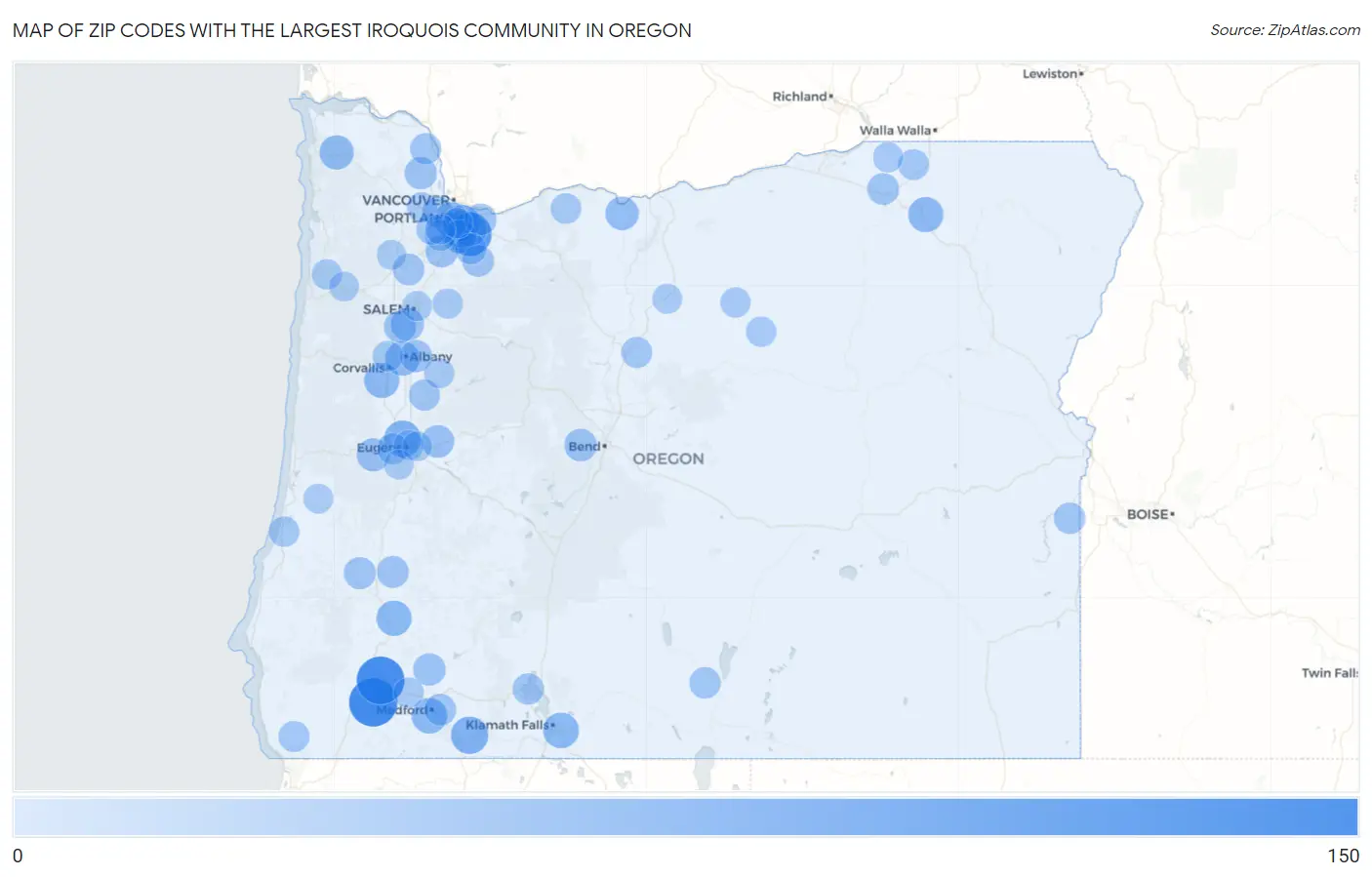 Zip Codes with the Largest Iroquois Community in Oregon Map