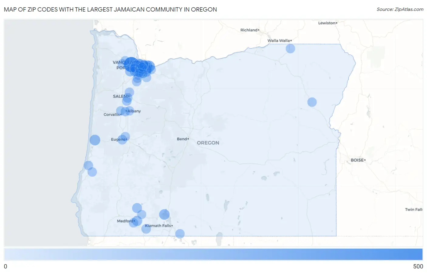 Zip Codes with the Largest Jamaican Community in Oregon Map