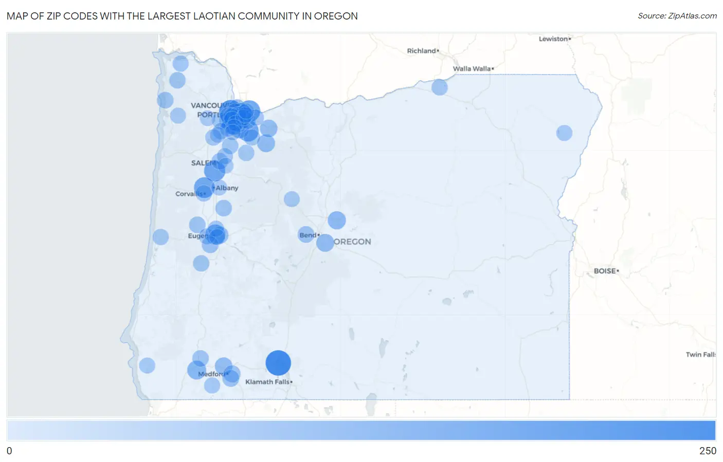 Zip Codes with the Largest Laotian Community in Oregon Map