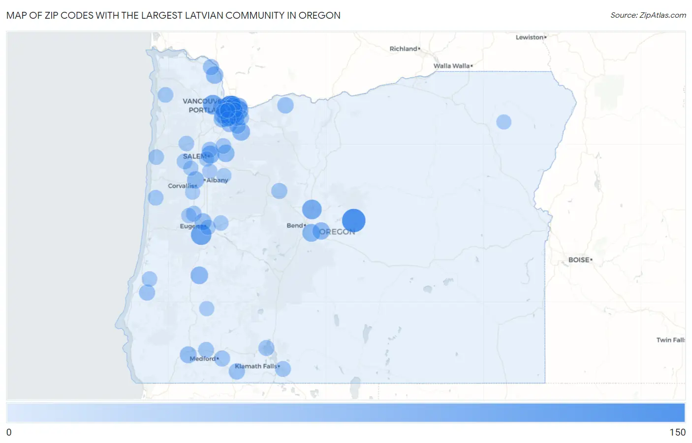 Zip Codes with the Largest Latvian Community in Oregon Map