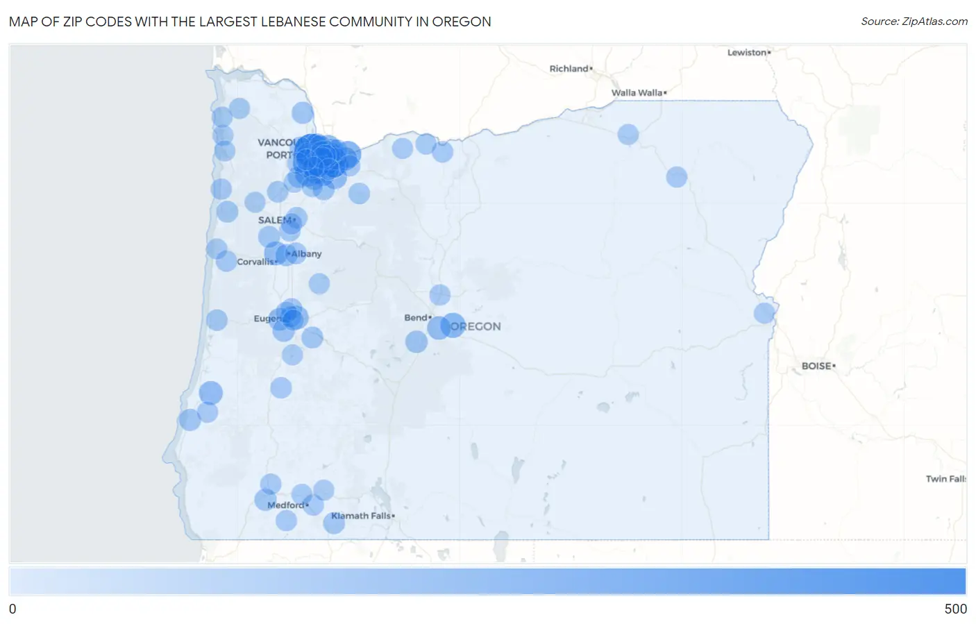 Zip Codes with the Largest Lebanese Community in Oregon Map