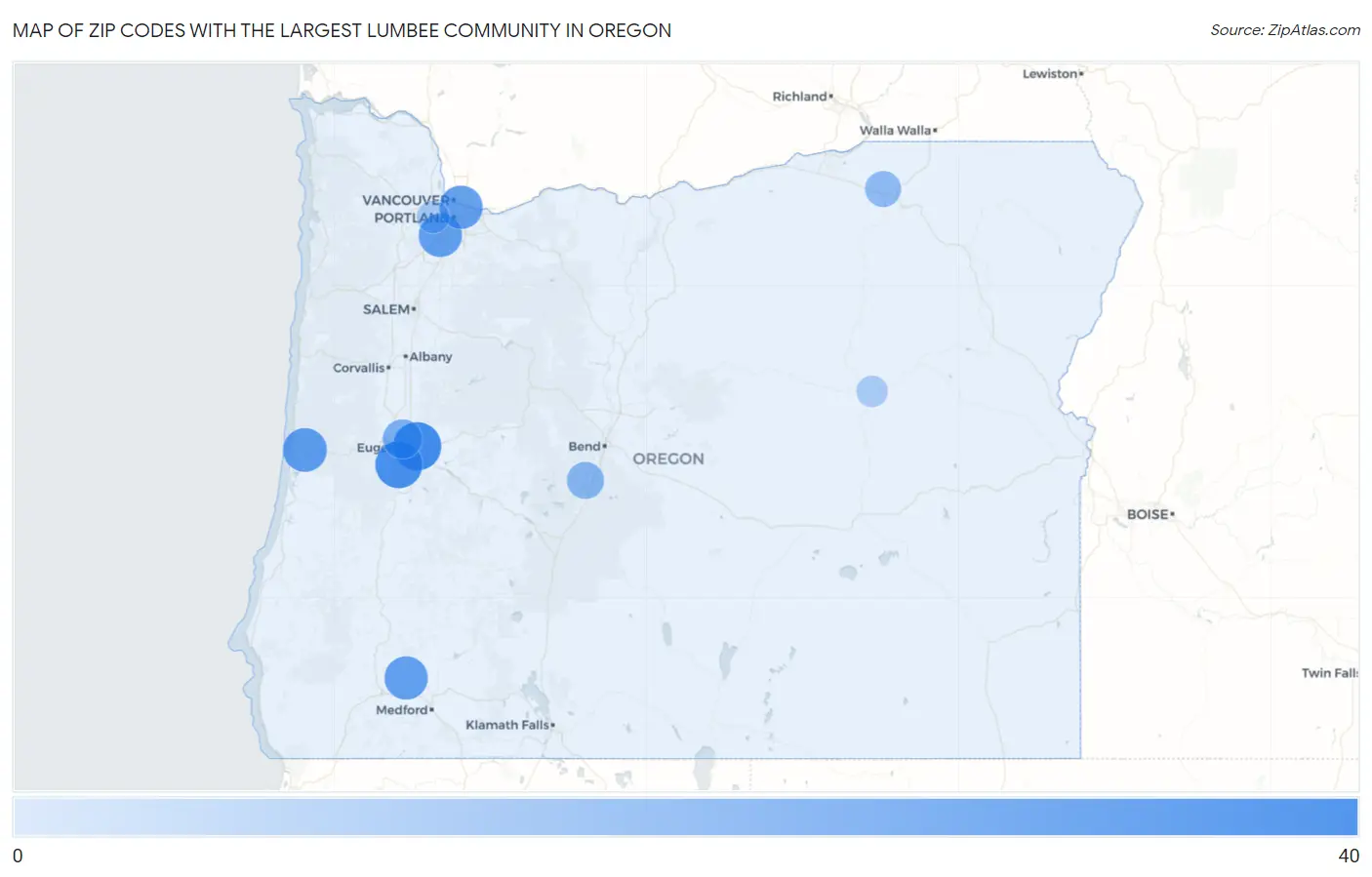 Zip Codes with the Largest Lumbee Community in Oregon Map