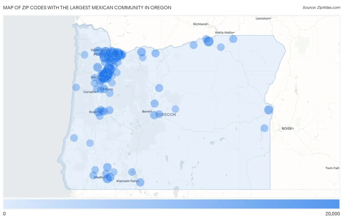 Zip Codes with the Largest Mexican Community in Oregon Map