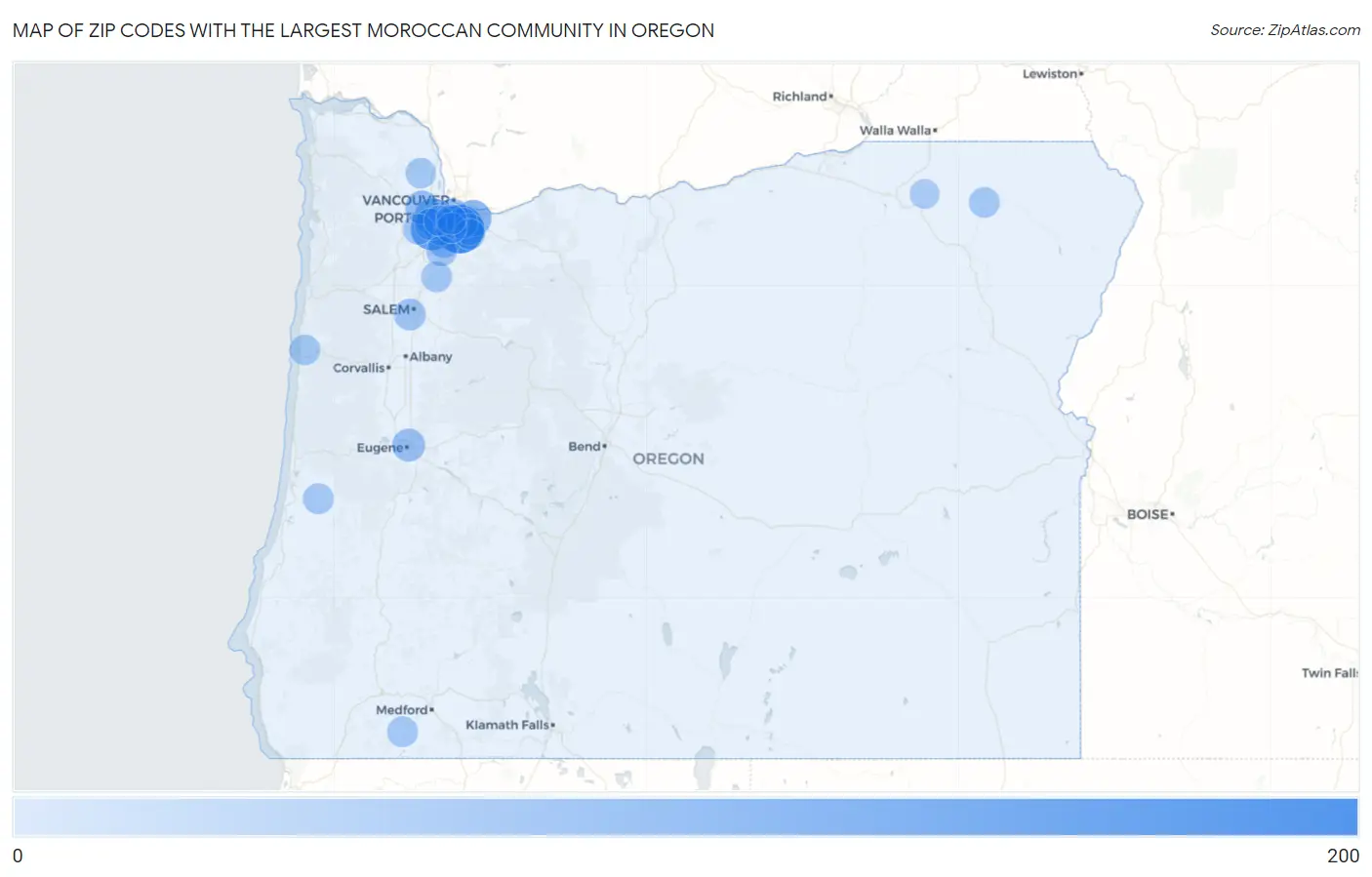 Zip Codes with the Largest Moroccan Community in Oregon Map
