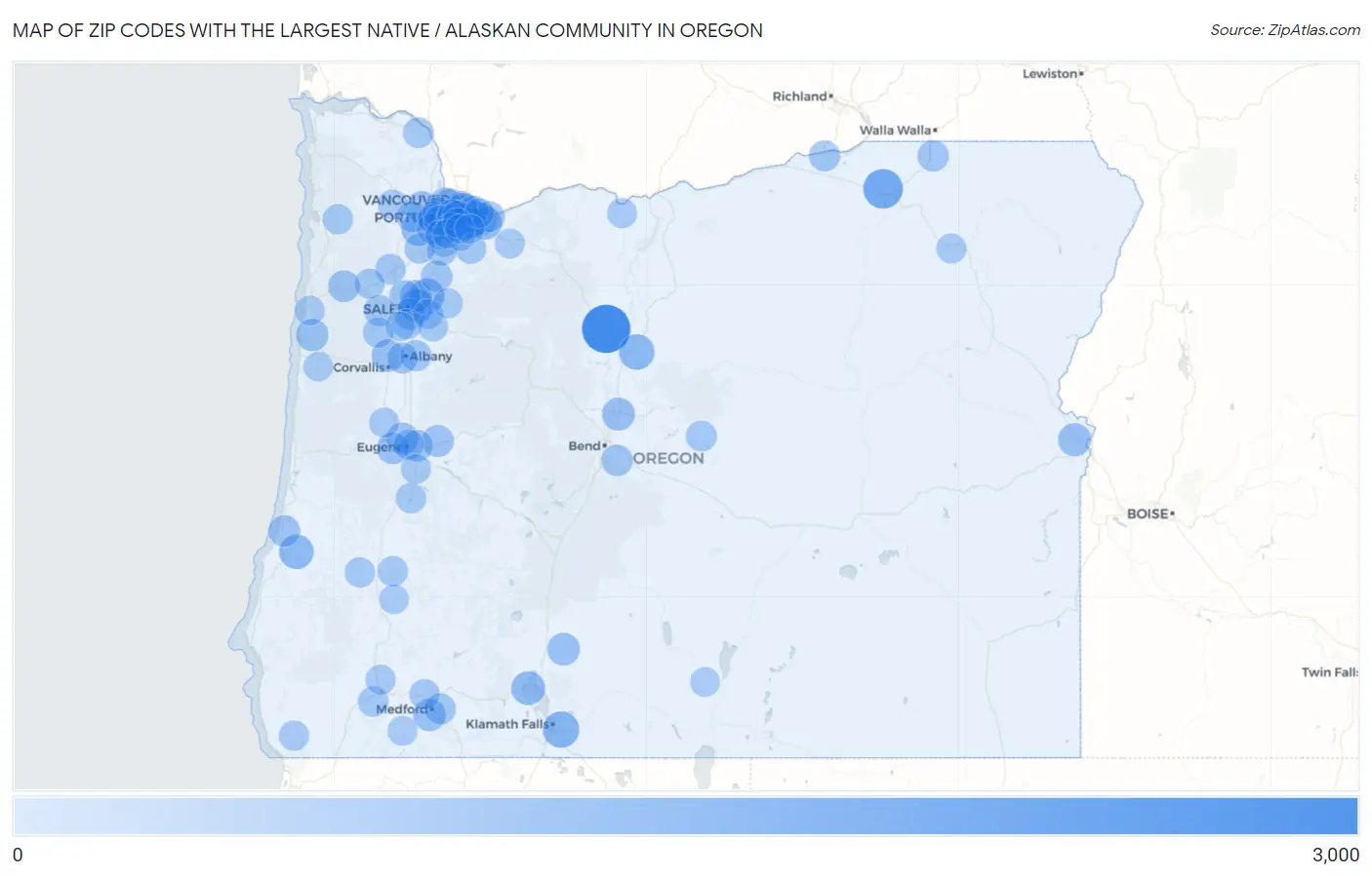Zip Codes with the Largest Native / Alaskan Community in Oregon Map