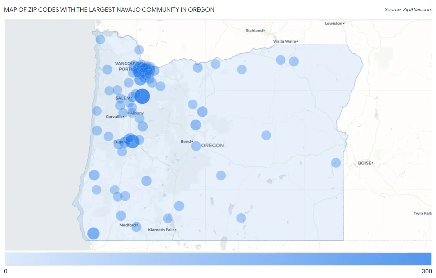 Zip Codes with the Largest Navajo Community in Oregon Map