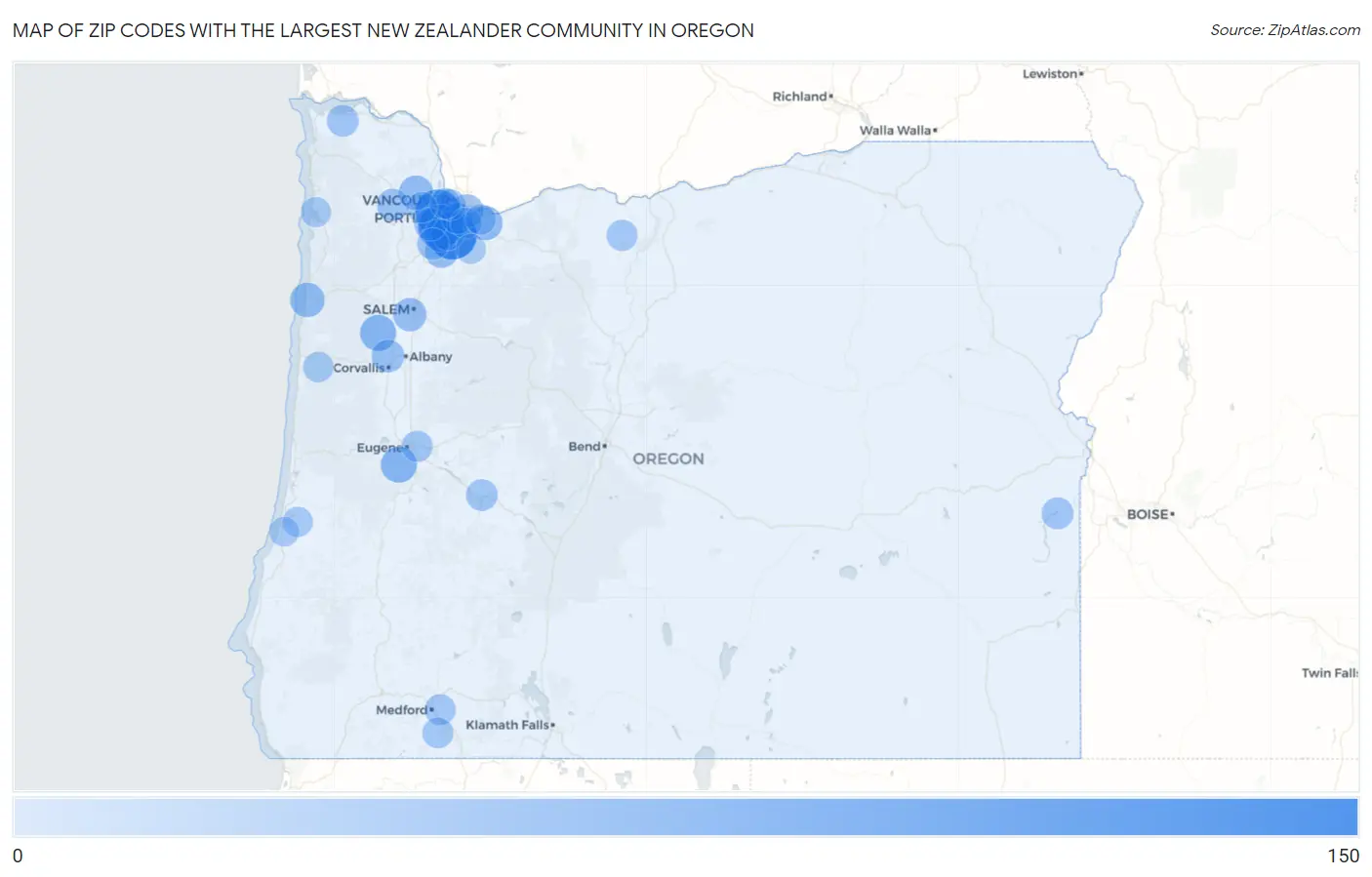 Zip Codes with the Largest New Zealander Community in Oregon Map